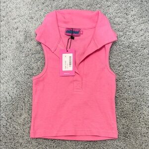 Edikted Pink Fitted Sleeveless Polo Tank